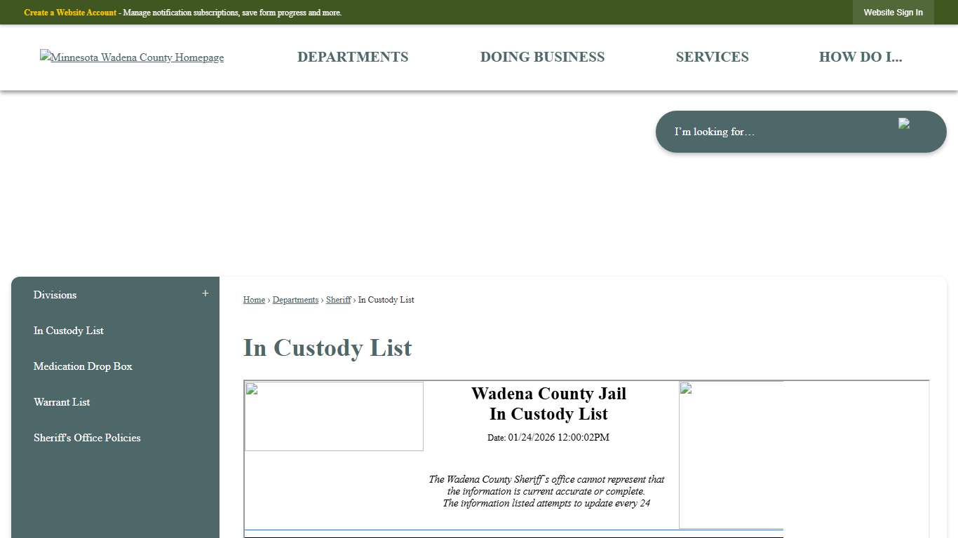 In Custody List   Wadena County, MN - Official Website