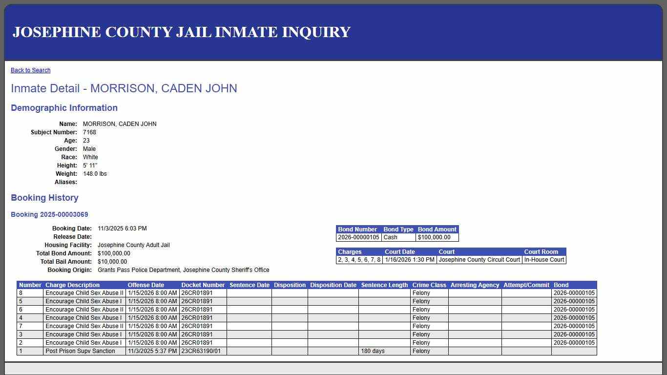 Inmate Detail - MORRISON, CADEN JOHN