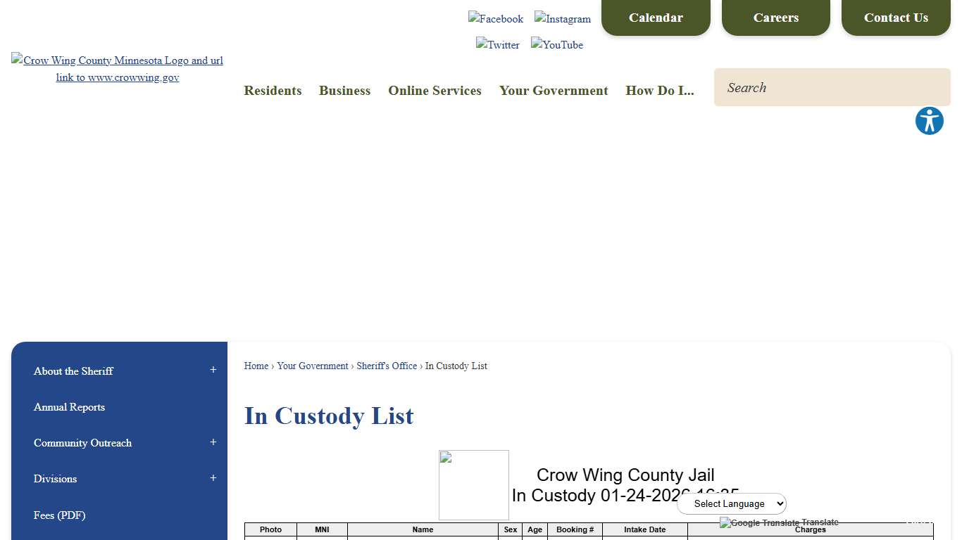 In Custody List Crow Wing County, MN - Official Website